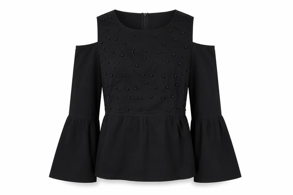 In Vogue Paris Women's Black Cold Shoulder Blouse