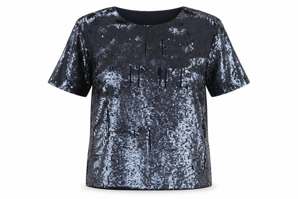 Topshop Women's Black Sequin Short Sleeve T-Shirt