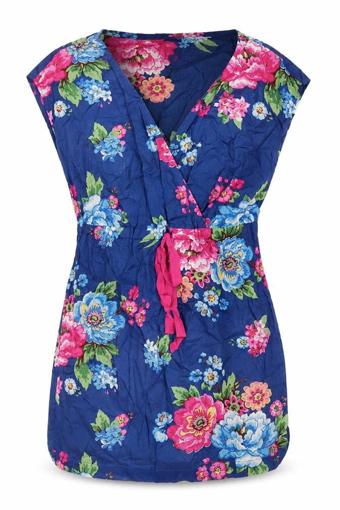 Joules Women's Blue Floral Wrap Blouse, Size S
