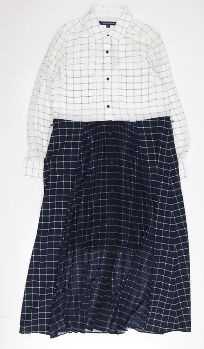 Additional front view of French Connection Women's Check Shirt Dress White Blue, size 8