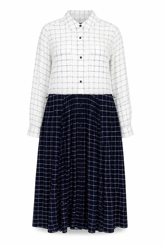 French Connection Women's Check Shirt Dress White Blue Size 8