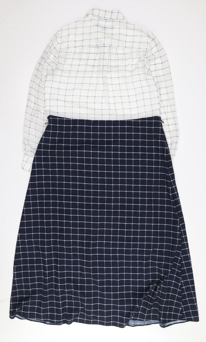 Back view of French Connection Women's Check Shirt Dress White Blue, size 8