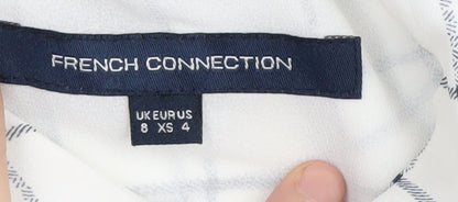Brand and care label for French Connection Women's Check Shirt Dress White Blue, size 8