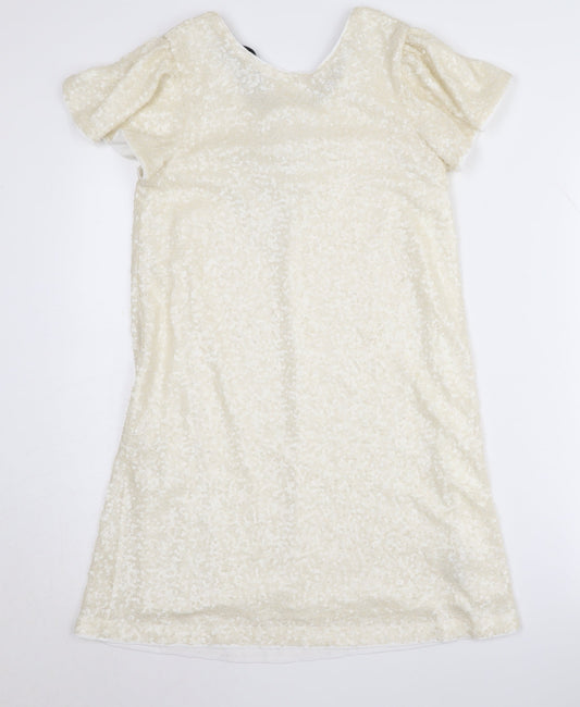 Marks and Spencer Girls Ivory Short Dress 10-11 Years, Sequin, Bow