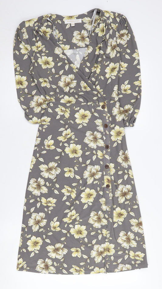Monteau Women's Grey Floral V-Neck Dress XS