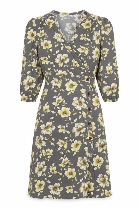 Monteau Women's Grey Floral V-Neck Dress XS