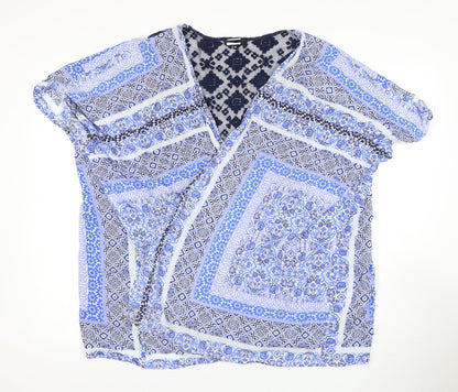 Additional front view of Roman Women's Blue Geometric Tunic Open Front Blouse, size M