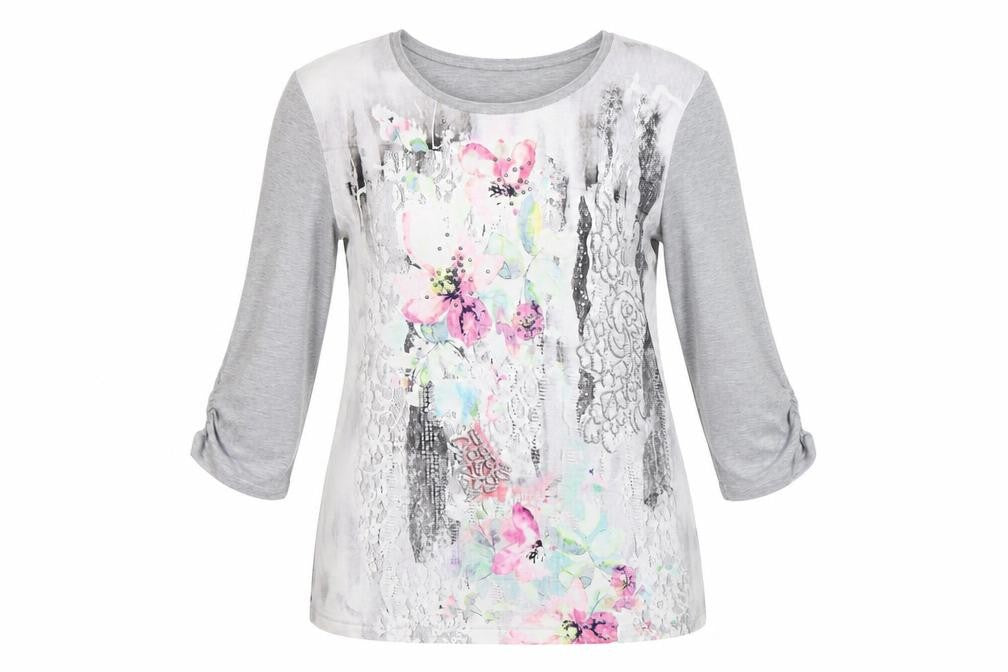 Gelco Women's Grey Floral T-Shirt Size 20