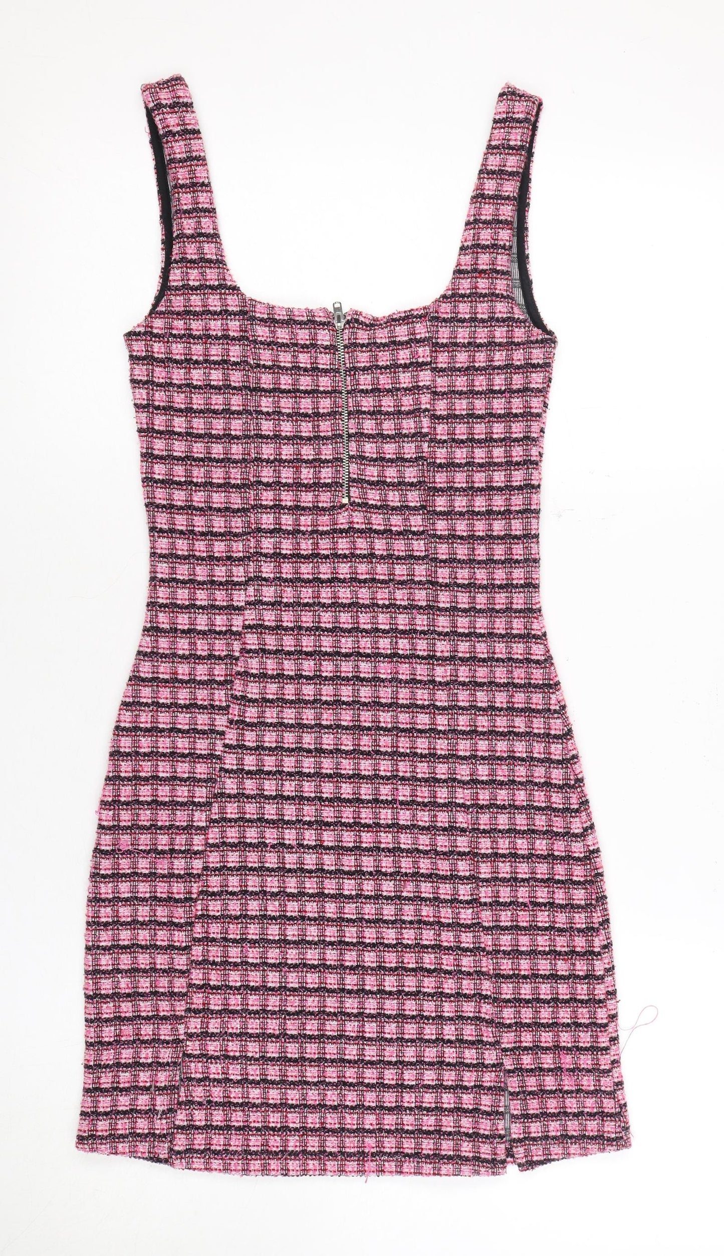 Topshop Women's Pink Check Pinafore Dress Size 6