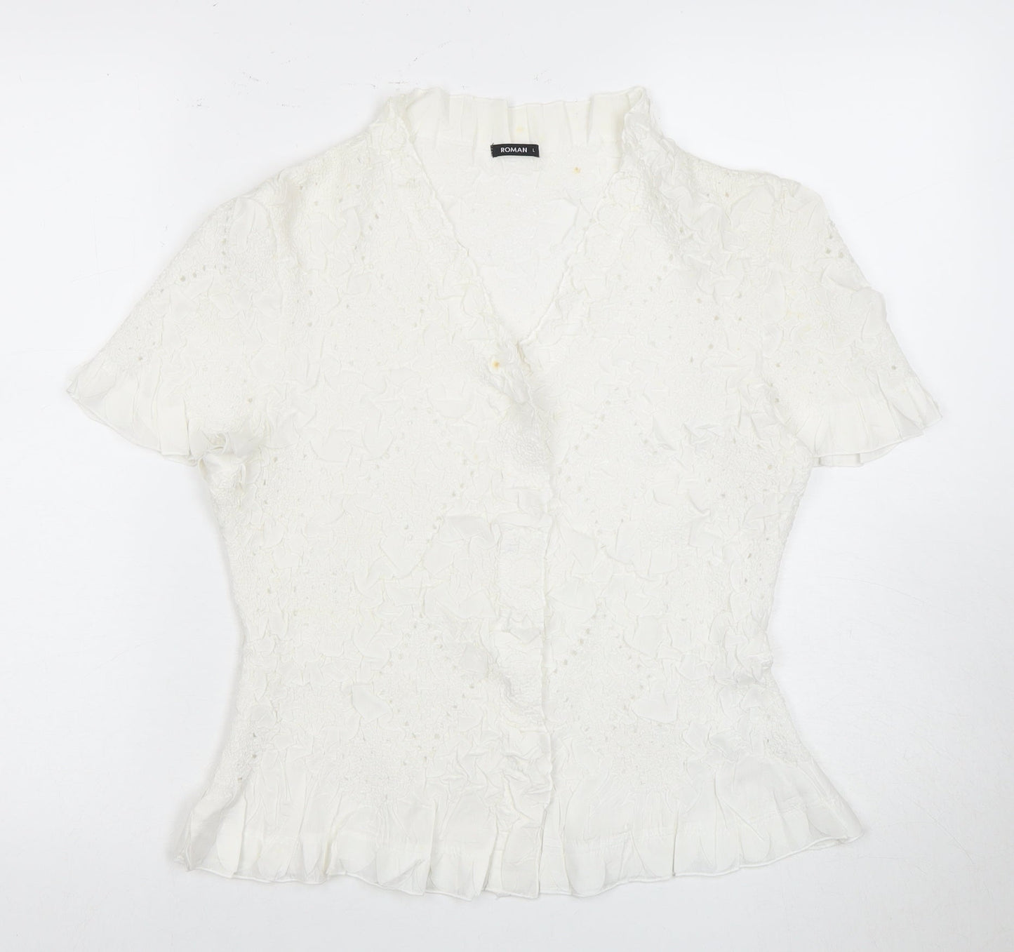 Roman Women's White V-Neck Blouse L