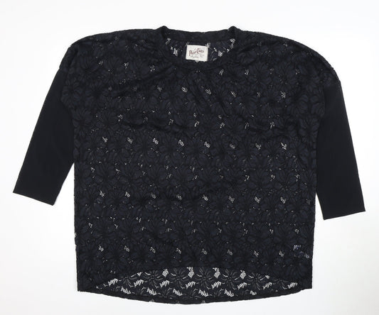 Post Card Women's Black Lace 3/4 Sleeve Top Size 2