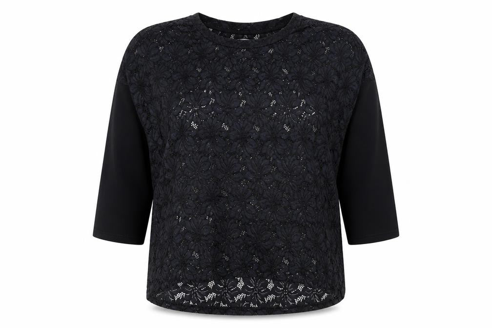 Post Card Women's Black Lace 3/4 Sleeve Top Size 2