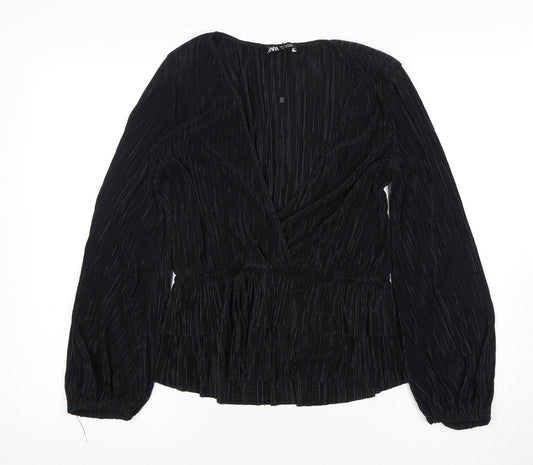 Zara Women's Black Wrap Blouse Long Sleeve XS