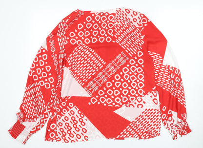 Back view of Principles Red Geometric Long Sleeve Women's Blouse