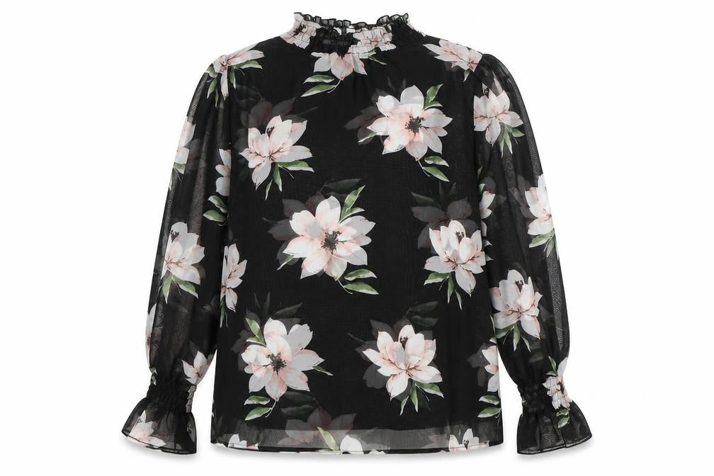 AX Paris Women's Black Floral Tunic Blouse - Size 12
