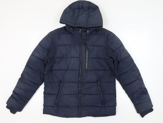 JOG ON Men's Blue Puffer Jacket M Hooded Casual Wear