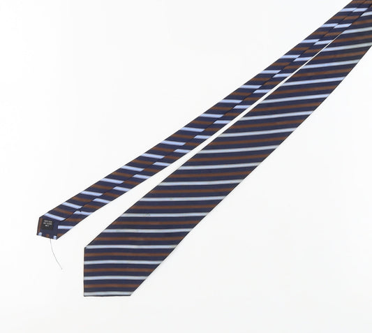 Dehavilland Men's Blue Brown Striped Silk Tie One Size