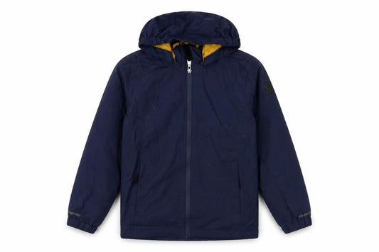 Front view of TOG24 boys’ blue mid-length hooded jacket 12-13 years