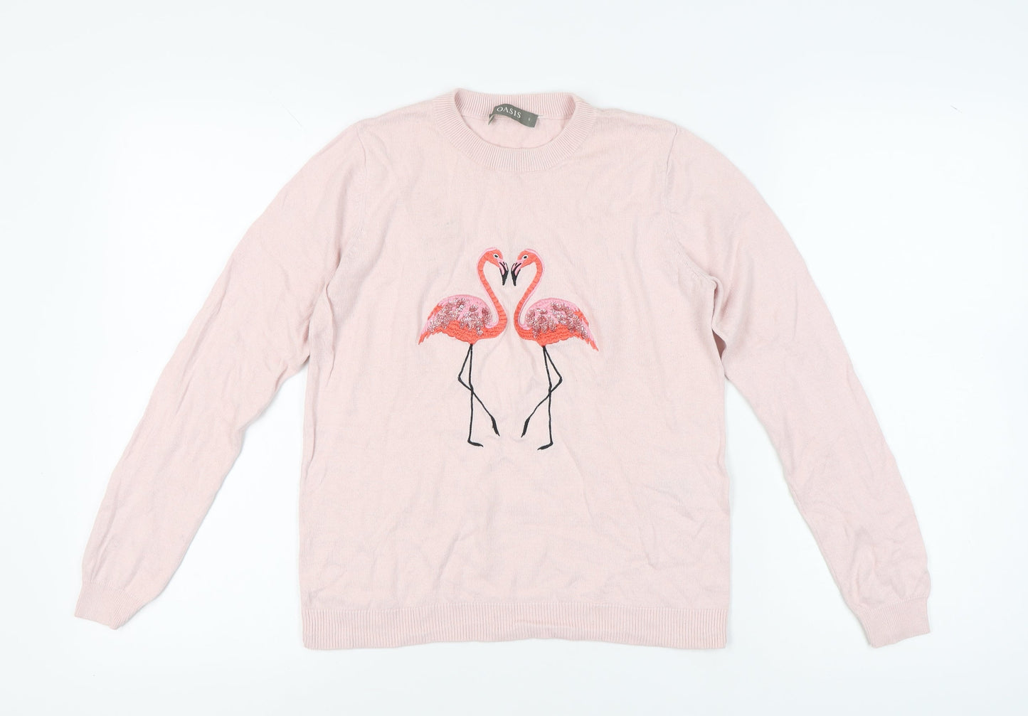 Oasis Women's Pink Flamingo Jumper, Size S, Casual Pullover