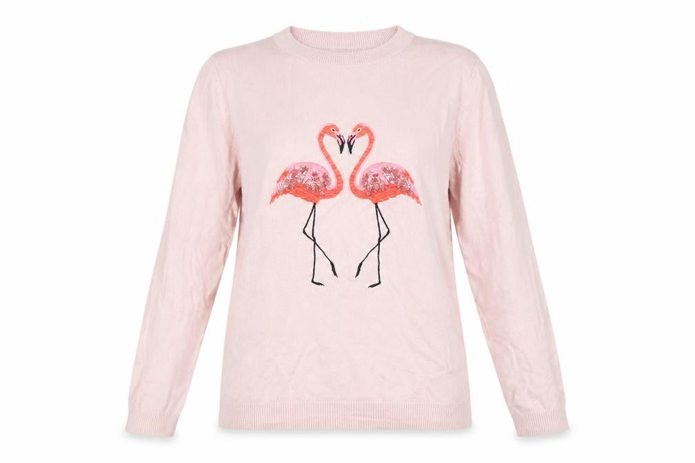 Oasis Women's Pink Flamingo Jumper, Size S, Casual Pullover