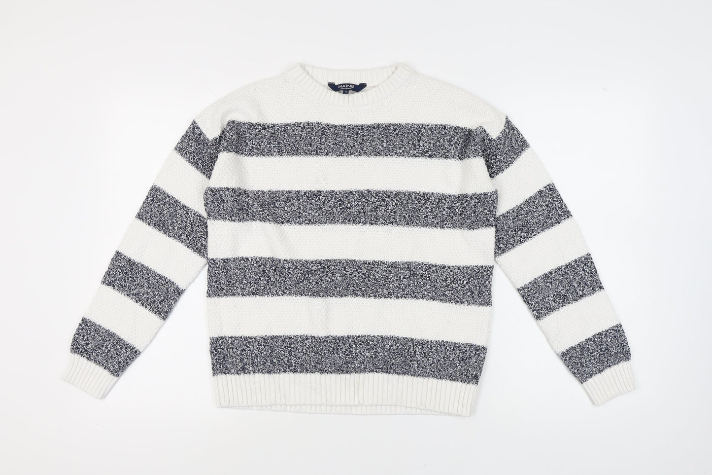 Maine Women's White Striped Pullover Jumper Size 12