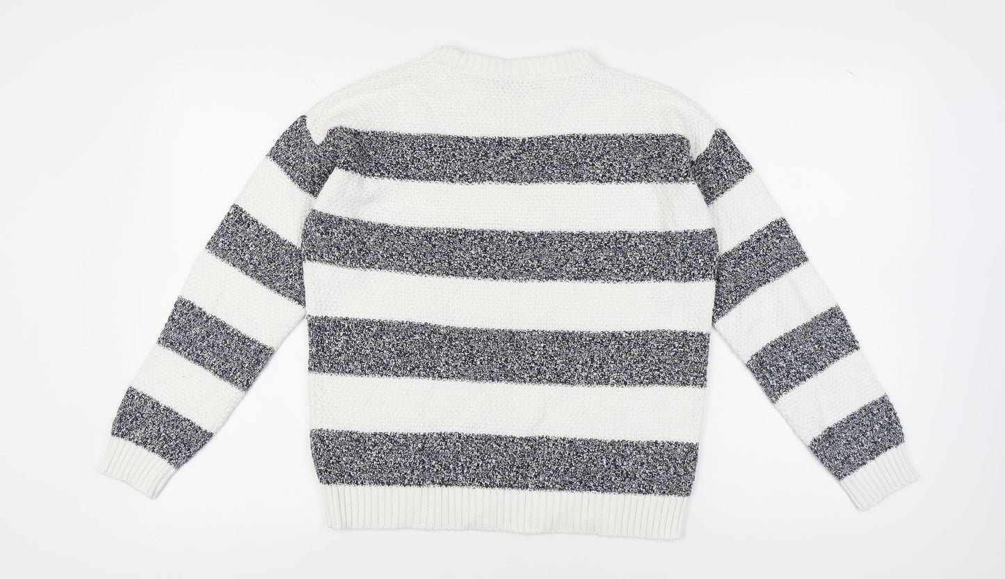 Maine Women's White Striped Pullover Jumper Size 12