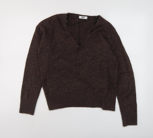 JDY Women's Brown V-Neck Pullover Jumper XS