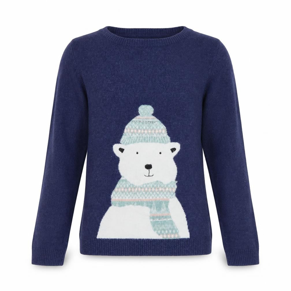 John Lewis Girls Blue Polar Bear Jumper, Size 12, Knit Pullover