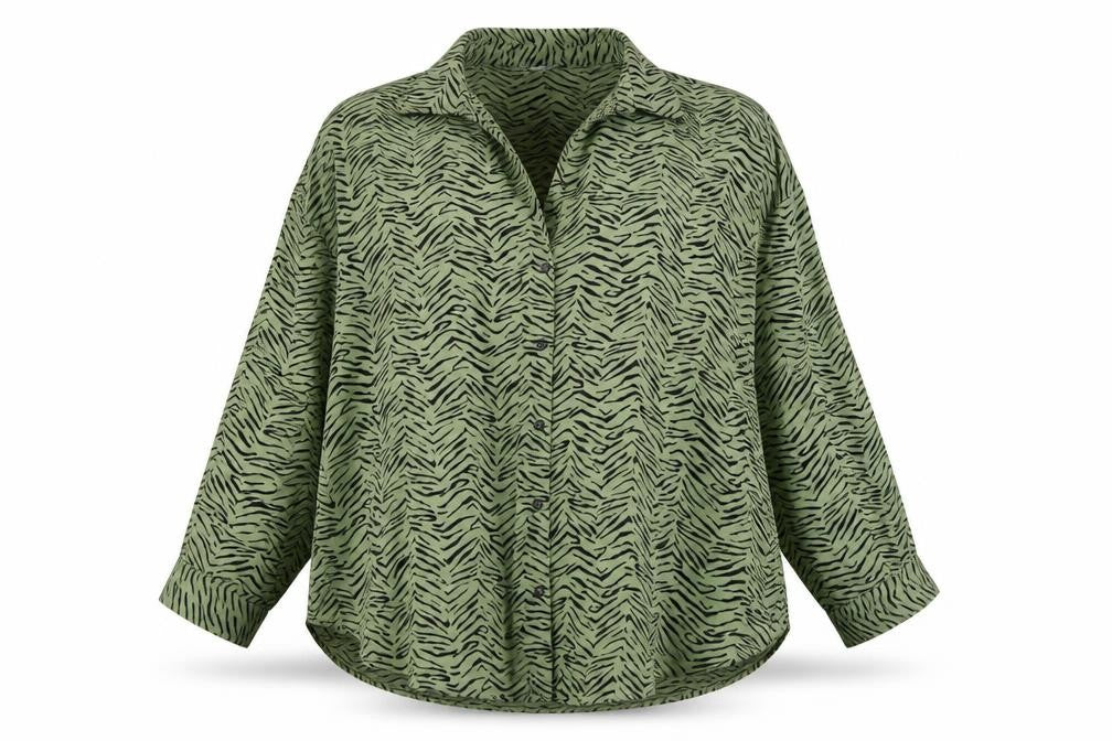 Zara Women's Green Zebra Print Button-Up Shirt L