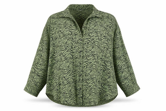 Zara Women's Green Zebra Print Button-Up Shirt L