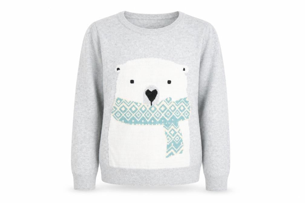 John Lewis Girls Grey Polar Bear Jumper, Size 9 Years