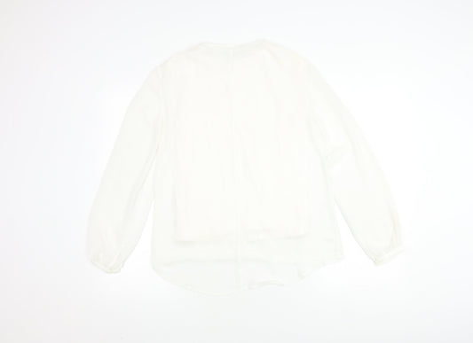 Zara Women's White Long Sleeve Blouse, Size 8