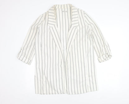 Stradivarius Women's White Blazer, Size 8, Striped Long Coat