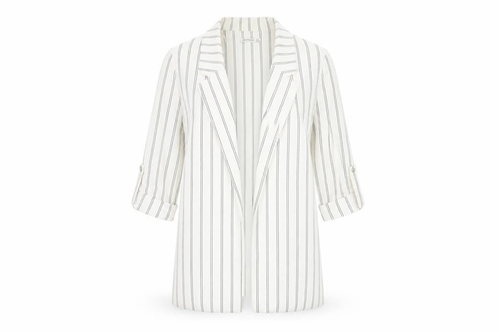 Stradivarius Women's White Blazer, Size 8, Striped Long Coat
