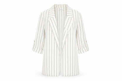 Stradivarius Women's White Blazer, Size 8, Striped Long Coat