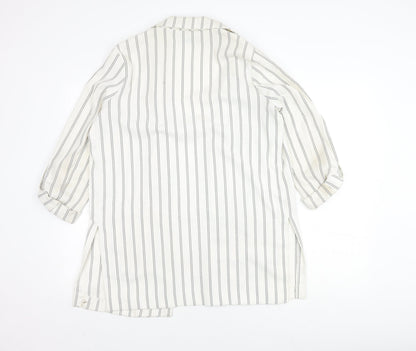 Stradivarius Women's White Blazer, Size 8, Striped Long Coat