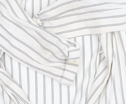 Stradivarius Women's White Blazer, Size 8, Striped Long Coat