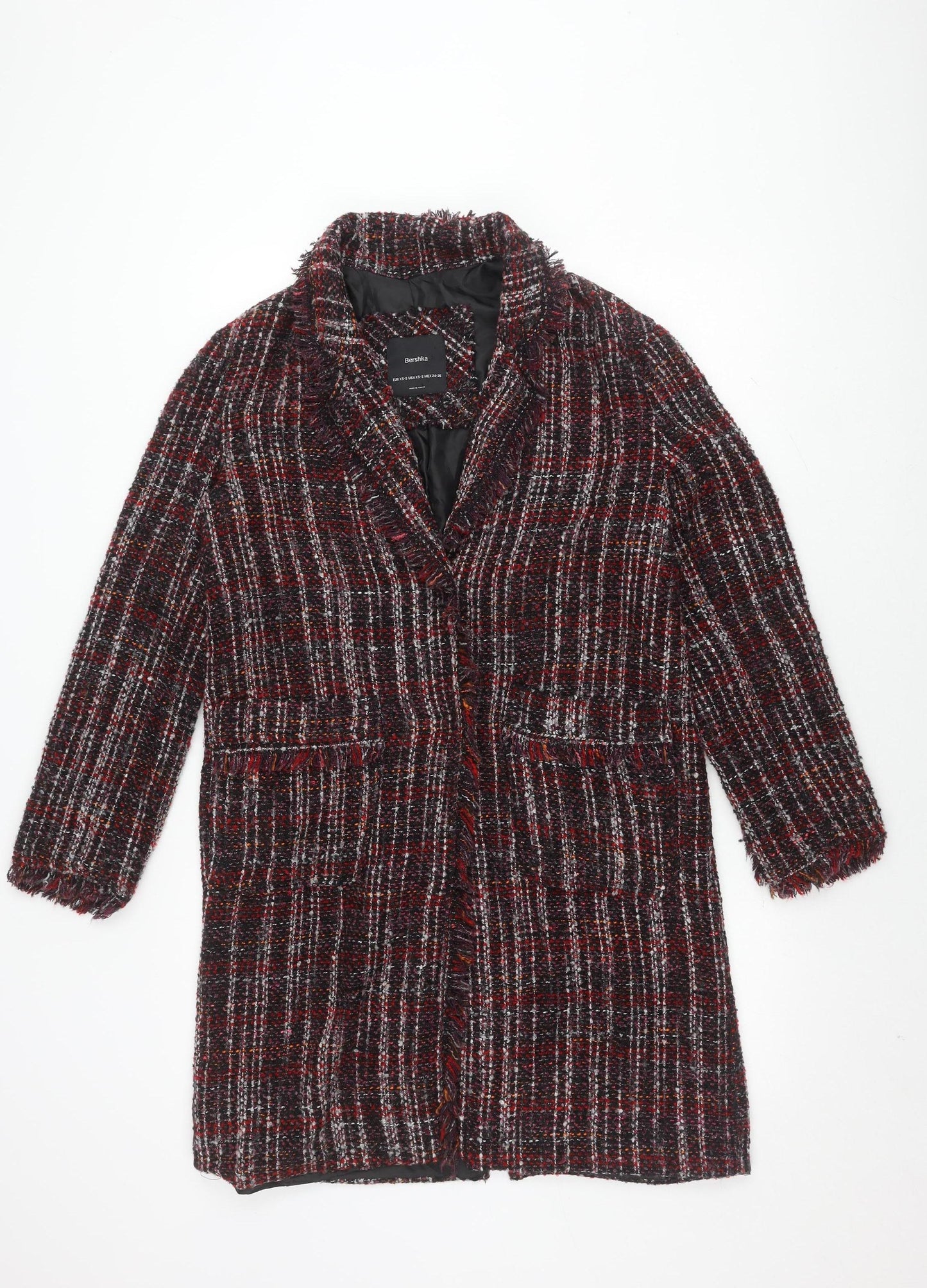 Bershka Women’s Multicoloured Check Tweed Coat - Size 6