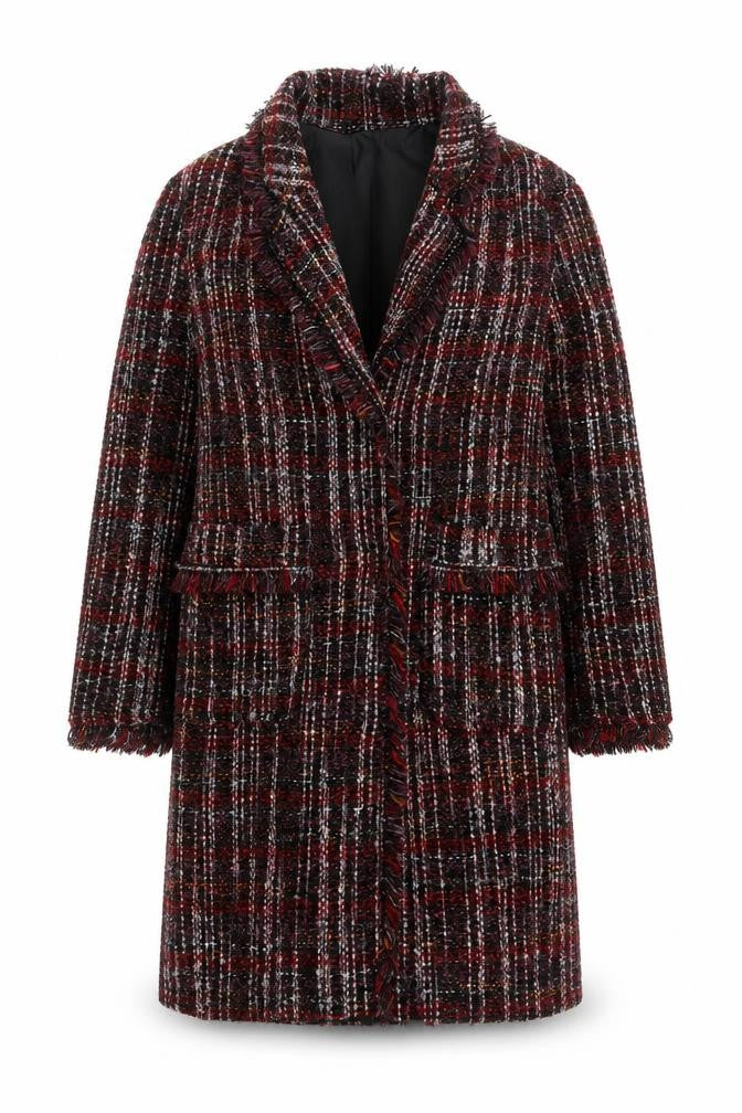 Bershka Women’s Multicoloured Check Tweed Coat - Size 6