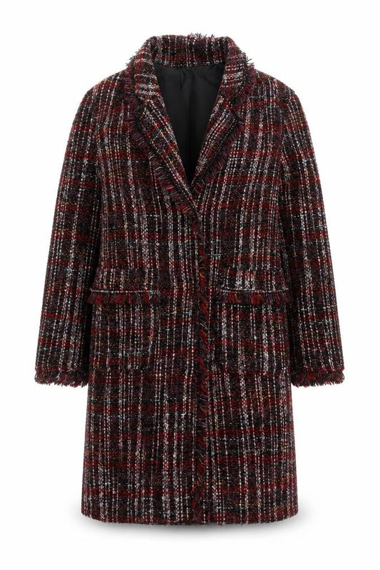 Bershka Women’s Multicoloured Check Tweed Coat - Size 6