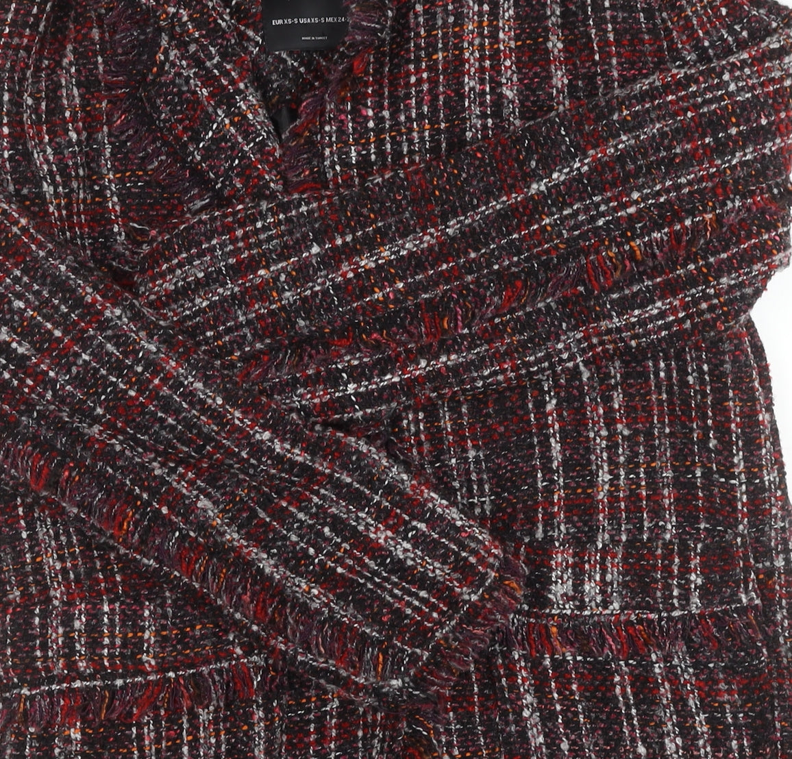 Bershka Women’s Multicoloured Check Tweed Coat - Size 6