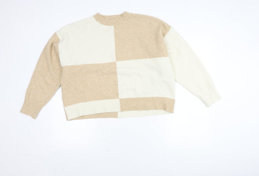 MNG Women's Beige Check Pullover Jumper Size 12