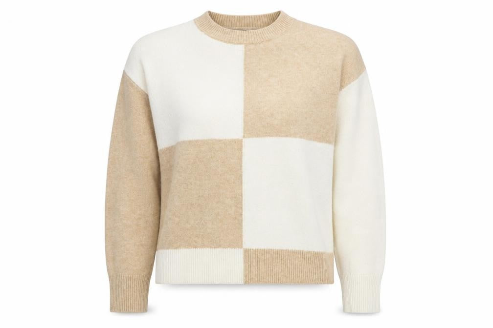 MNG Women's Beige Check Pullover Jumper Size 12