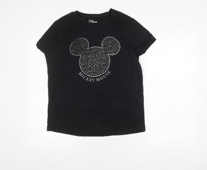 Preloved Disney Women's Black Cotton Mickey Mouse T-Shirt, M - Front