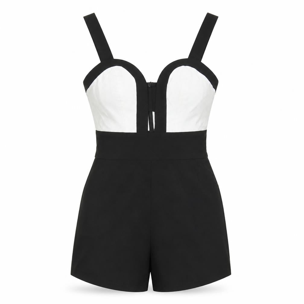 Miss Selfridge Women's Black & White Sleeveless Playsuit UK 8
