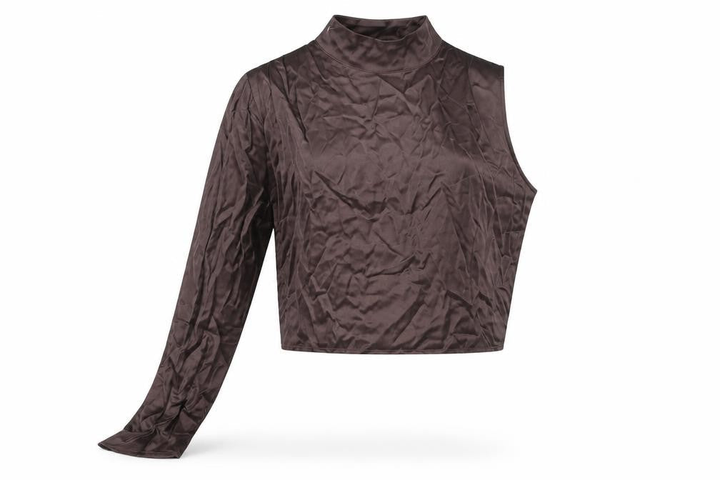 Zara Brown Asymmetrical Long Sleeve Blouse L Women's