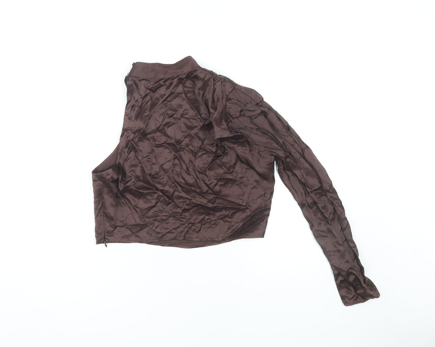 Zara Brown Asymmetrical Long Sleeve Blouse L Women's