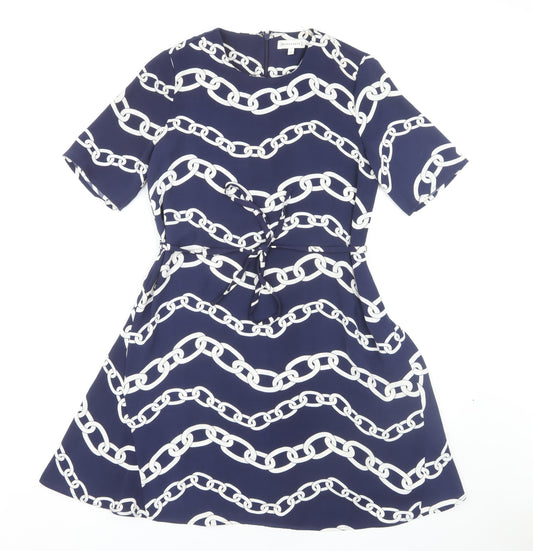 Warehouse Women's Blue Geometric A-Line Dress