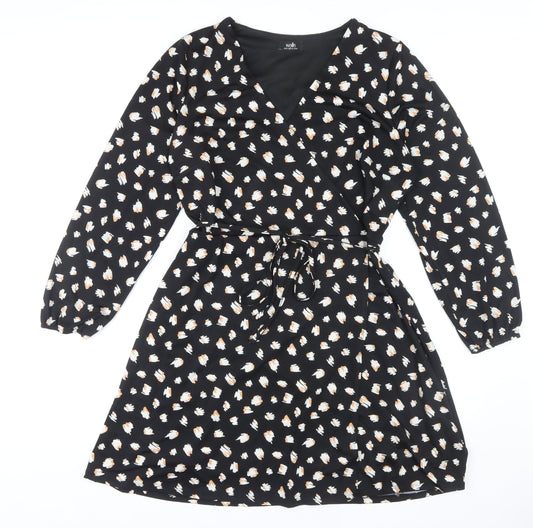Wallis Women's Black Floral Wrap Dress Size 16