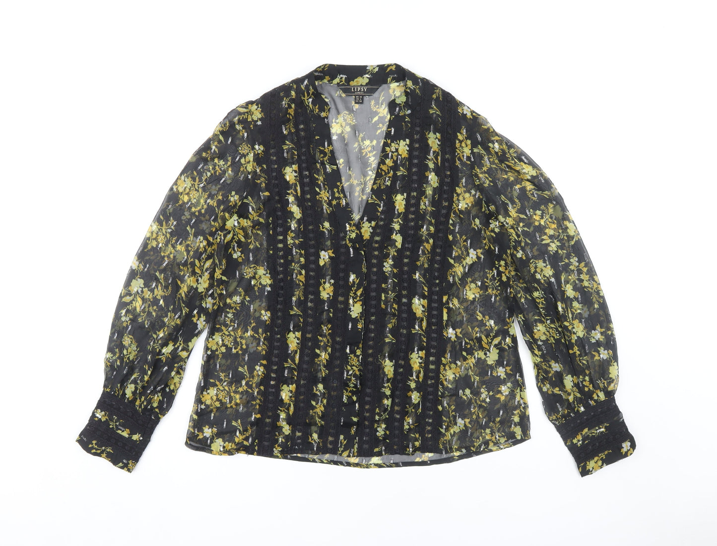 Lipsy Women's Black Floral Tunic Blouse UK 10